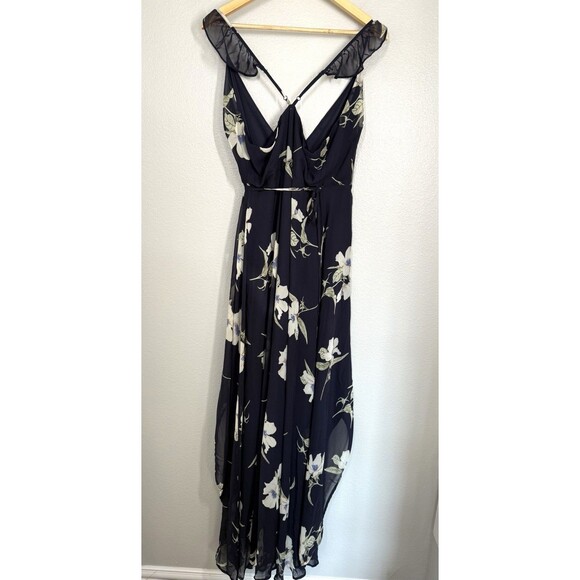 Lulus All Mine Navy Blue Floral Print High-Low Wrap Dress size M Wedding Summer - Picture 8 of 10